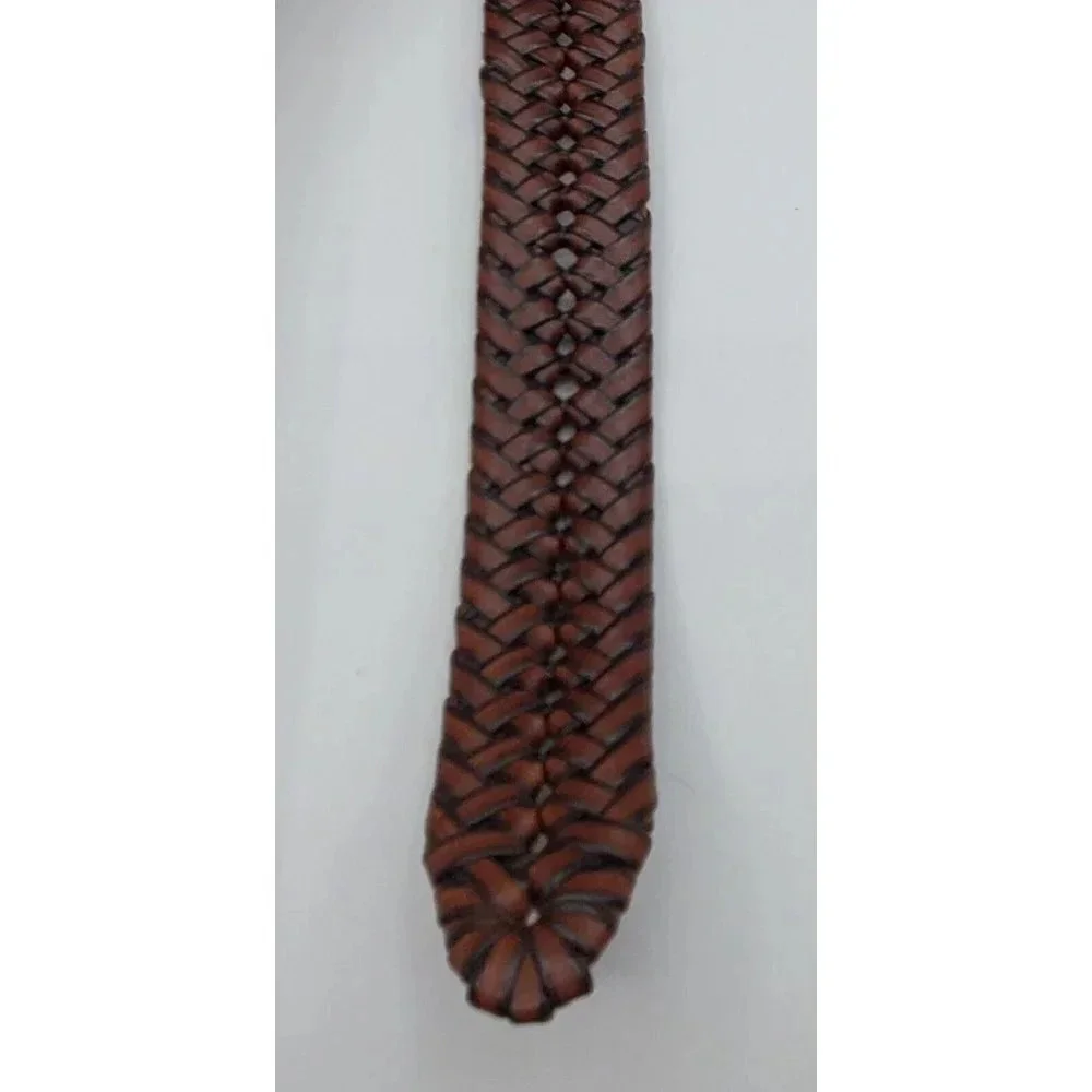 Men's Genuine Leather Dark Brown Braided Belt Bonded Leather Belt Size 44 / 110